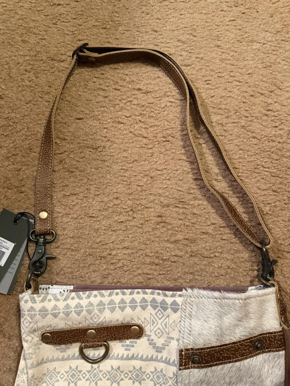 Myra Side Floral Design Shoulder Bag Cream, Gray, and Brown Aztec New with Tags